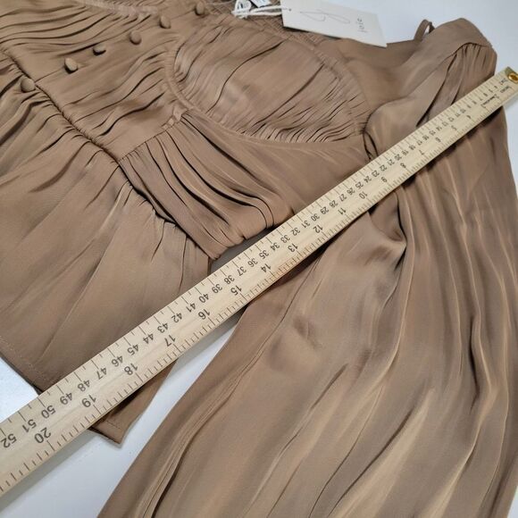 NEW JOIE TAUPE SILK FEEL SMOCKED CORSET PEASANT BLOUSE ULLA TOP M MEDIUM NWT - Picture 5 of 11